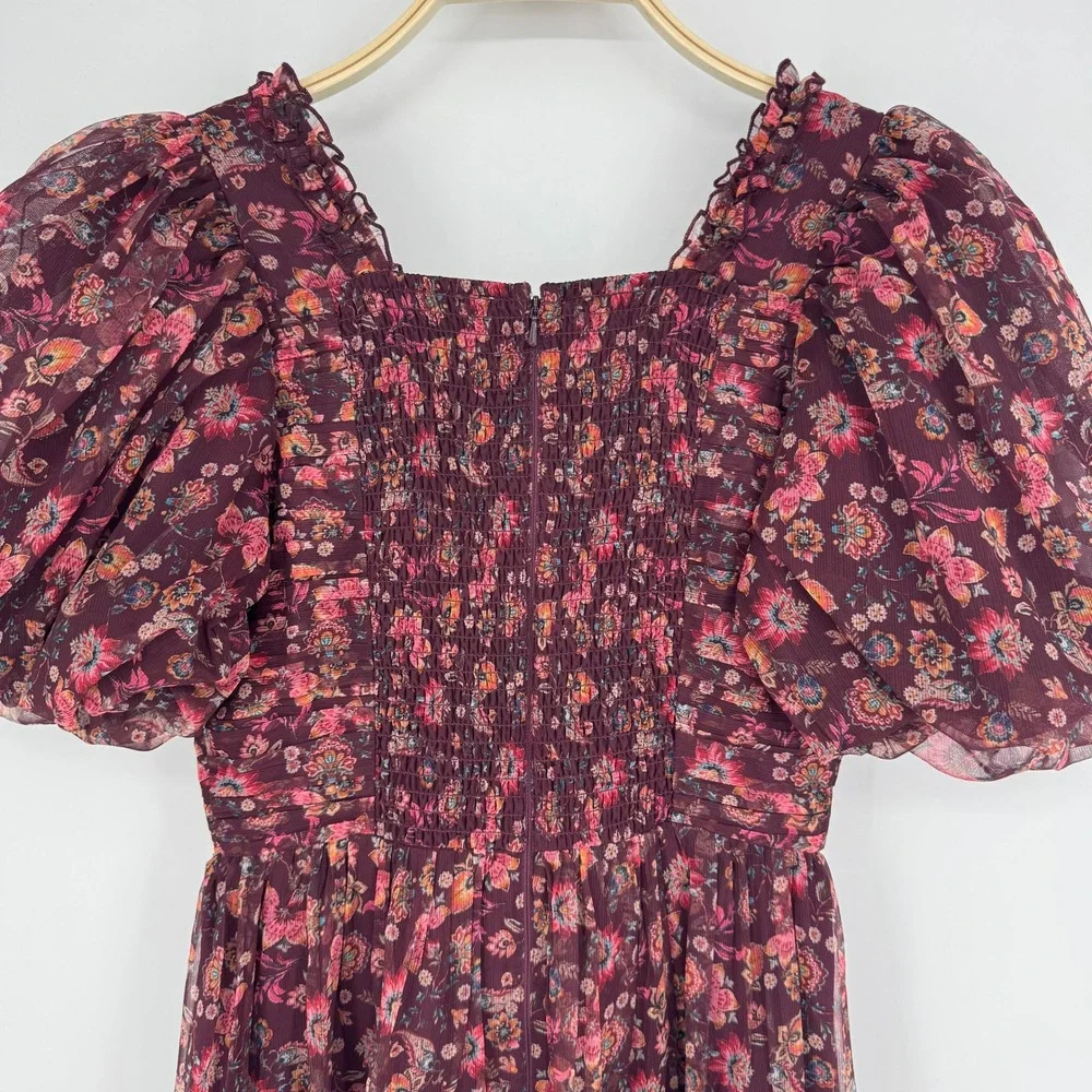 Ivy City Co Stephanie Dress Small Burgundy Floral Smocked Cottagecore Romantic - Picture 9 of 12